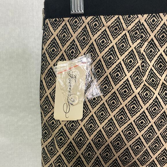 Forever 21 Women L Tan Black Diamond Print Pants Side Zip Stretch Trousers - Picture 5 of 6
